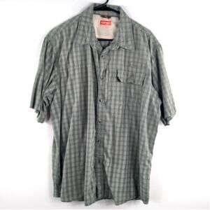 Wrangler XL Plaid Short Sleeve Button Up Shirt Mens Green Cotton Workwear